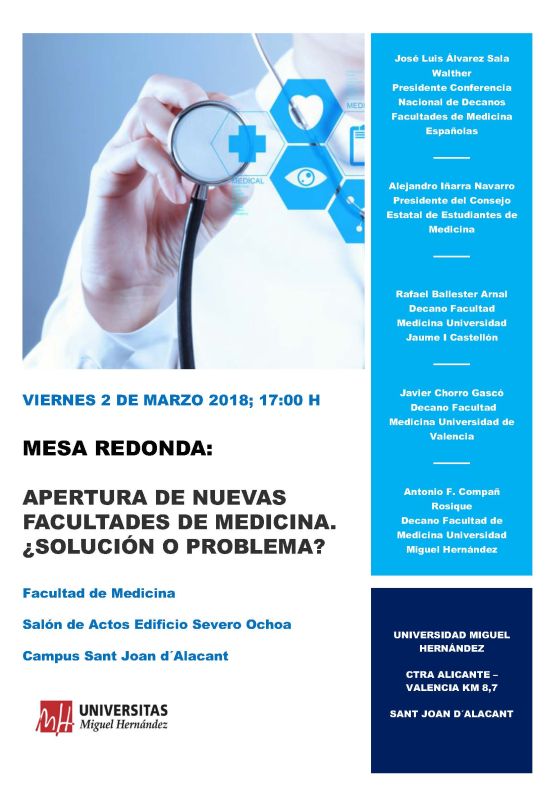Cartel anunciador apertura de nuevas facultades de Medicina Universidad Miguel Hernández